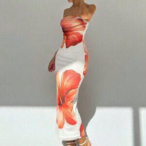 Multicolor Sexy Women's Romantic Date Strapless Printed Bodycon Dress